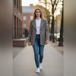 Fire Islander Women's Black and Yellow Plaid Blazer Old School Vintage 15/16